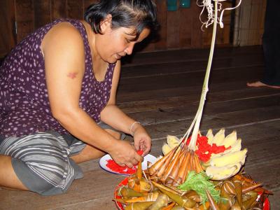 คำอธิบาย : เมื่อไหว้เสร็จแล้วจะนำด้ายสายสิญจน์มาผูกข้อมือ<br>ผู้ถ่าย : พัชรีวรรณ์ เบ้าดี<br>ลิขสิทธิ์  : ศูนย์มานุษยวิทยาสิรินธร (องค์การมหาชน)<br>รูปแบบลิขสิทธิ์ : สัญญาอนุญาตครีเอทีฟคอมมอนส์<br>